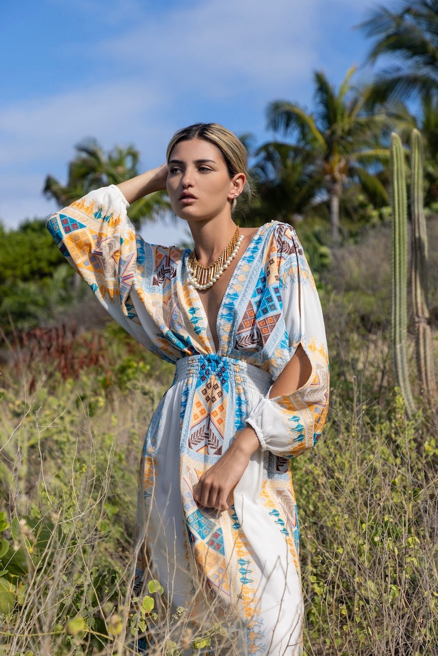 IBIZA EMBROIDERED CHIFFON SILK LONG DRESS – Lolitajaca