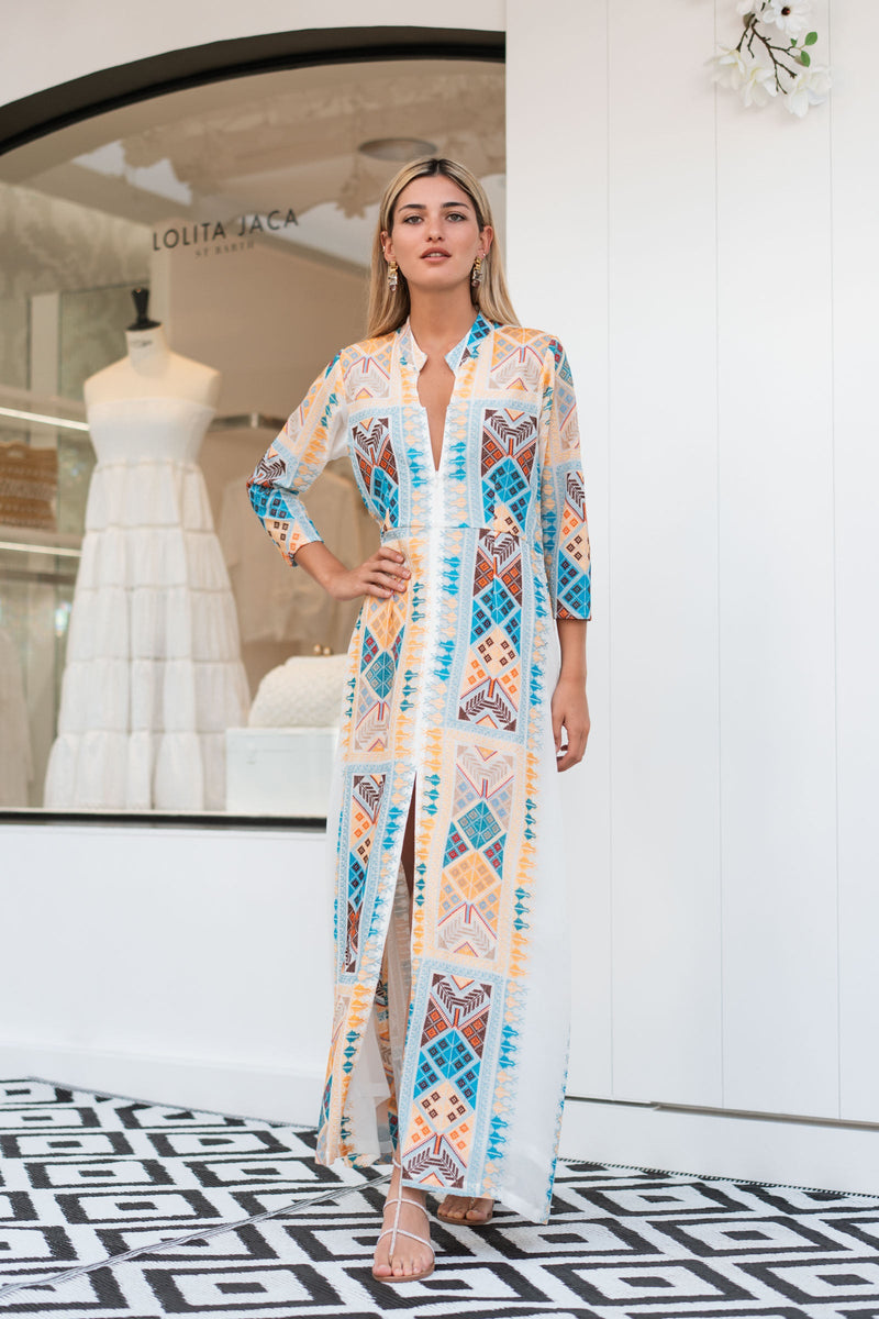 ALICIA EMBROIDERED CHIFFON SILK LONG DRESS