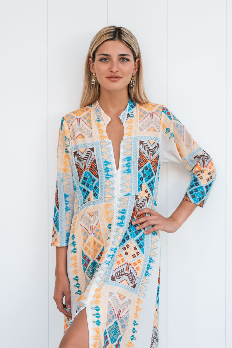 ALICIA EMBROIDERED CHIFFON SILK LONG DRESS