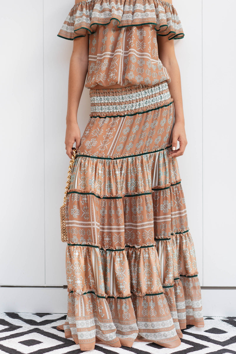 MANOLITA MIX SILK MAXI SKIRT