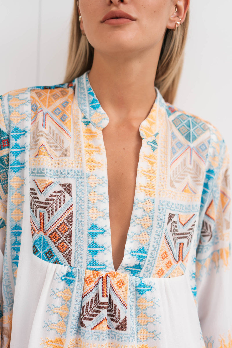 CIRIANA EMBROIDERED CHIFFON SILK TUNIC