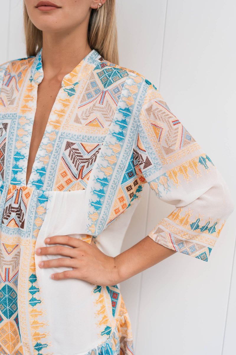 CIRIANA EMBROIDERED CHIFFON SILK TUNIC
