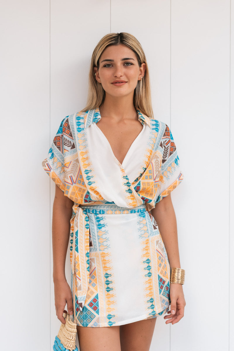 DUA EMBROIDERED CHIFFON SILK DRESS