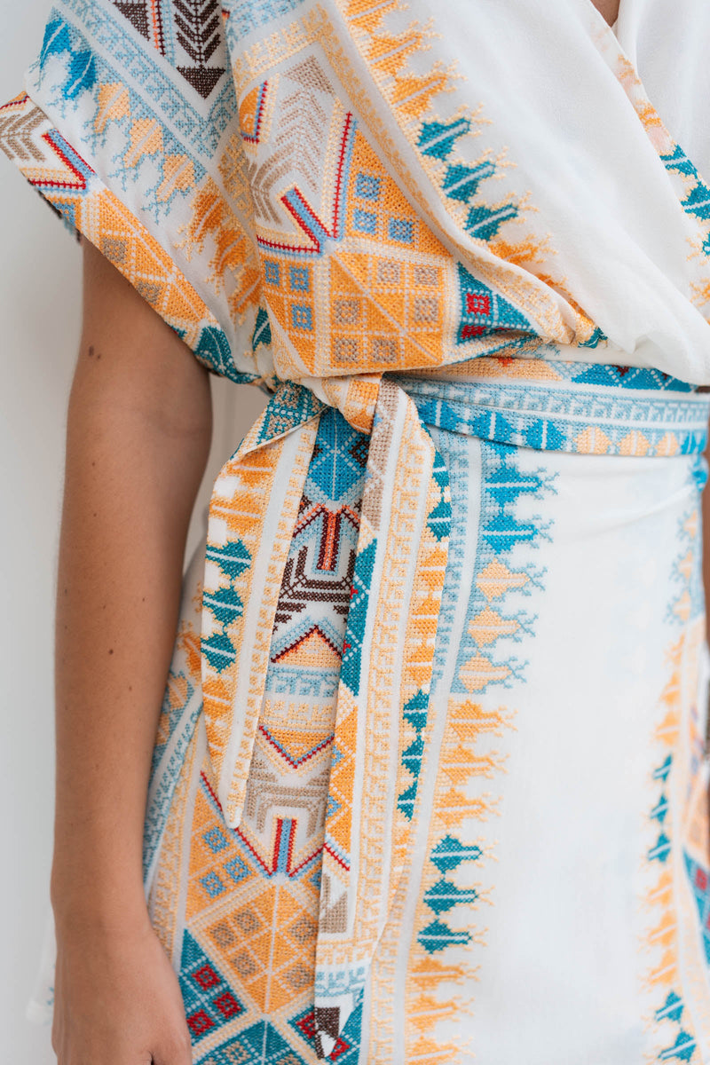 DUA EMBROIDERED CHIFFON SILK DRESS