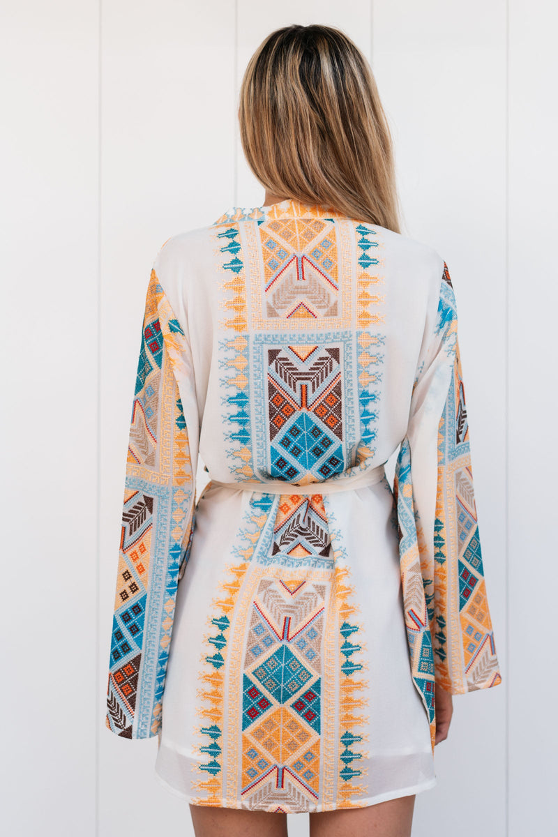 FABIANA EMBROIDERED CHIFFON SILK KIMONO