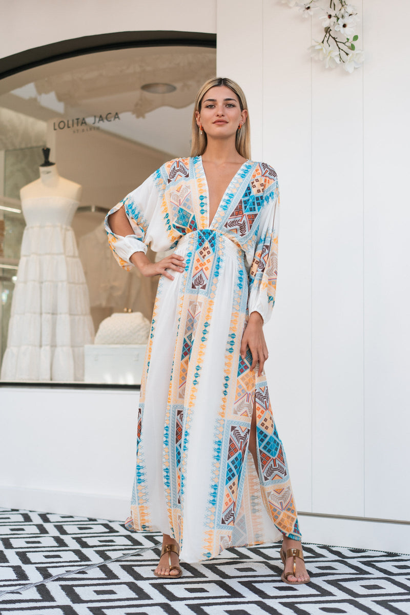 IBIZA EMBROIDERED CHIFFON SILK LONG DRESS