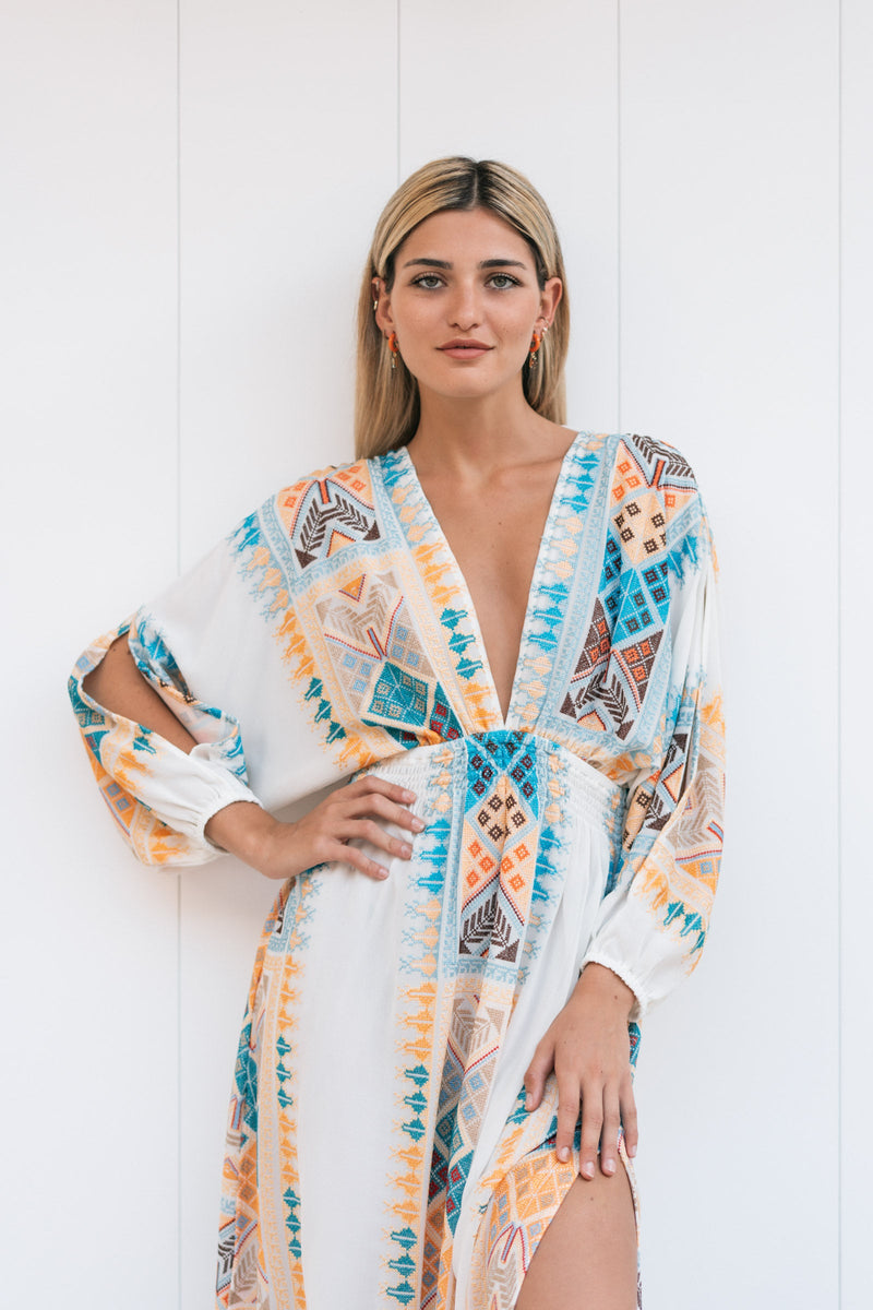 IBIZA EMBROIDERED CHIFFON SILK LONG DRESS