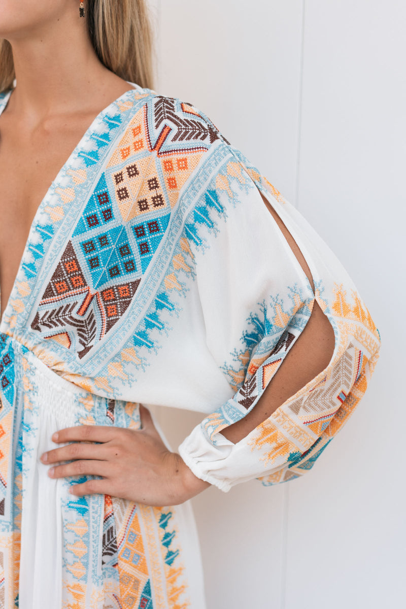 IBIZA EMBROIDERED CHIFFON SILK LONG DRESS