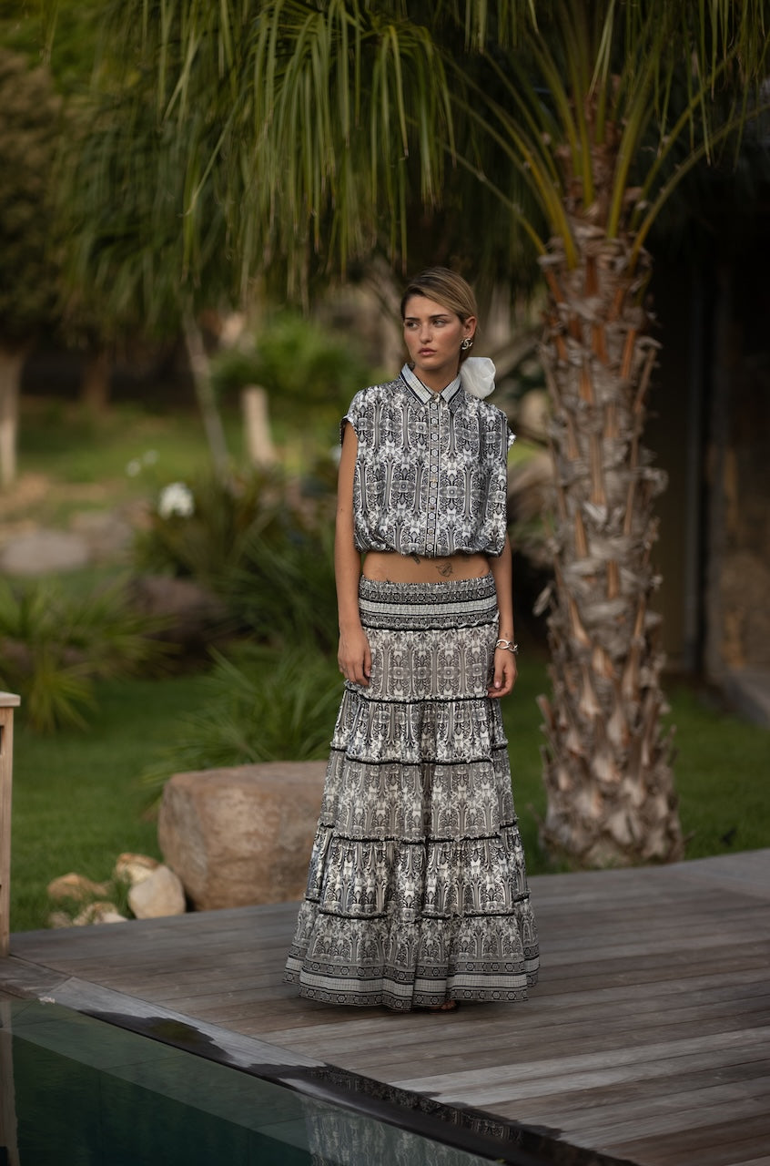 MANOLITA MIX SILK MAXI SKIRT