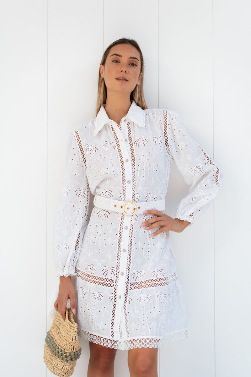 sumatra cotton eyelet dress Veronica Beard Sumatra Eyelet Cotton Mini Shirtdress