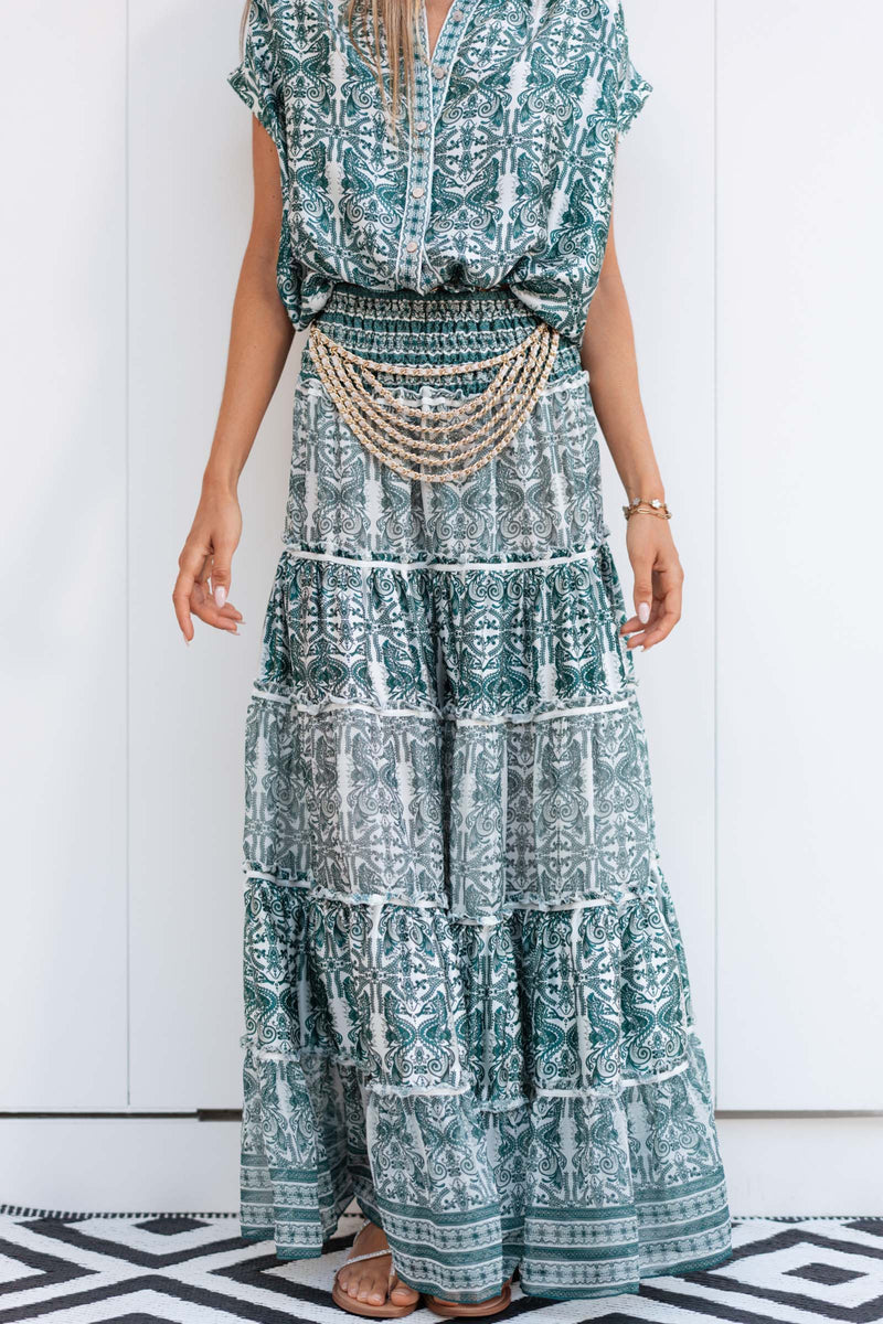 MANOLITA MIX SILK MAXI SKIRT