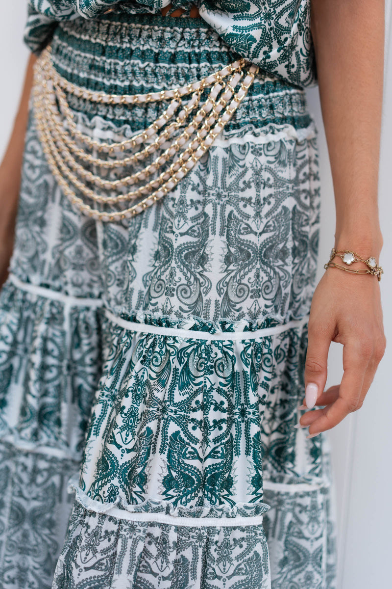 MANOLITA MIX SILK MAXI SKIRT