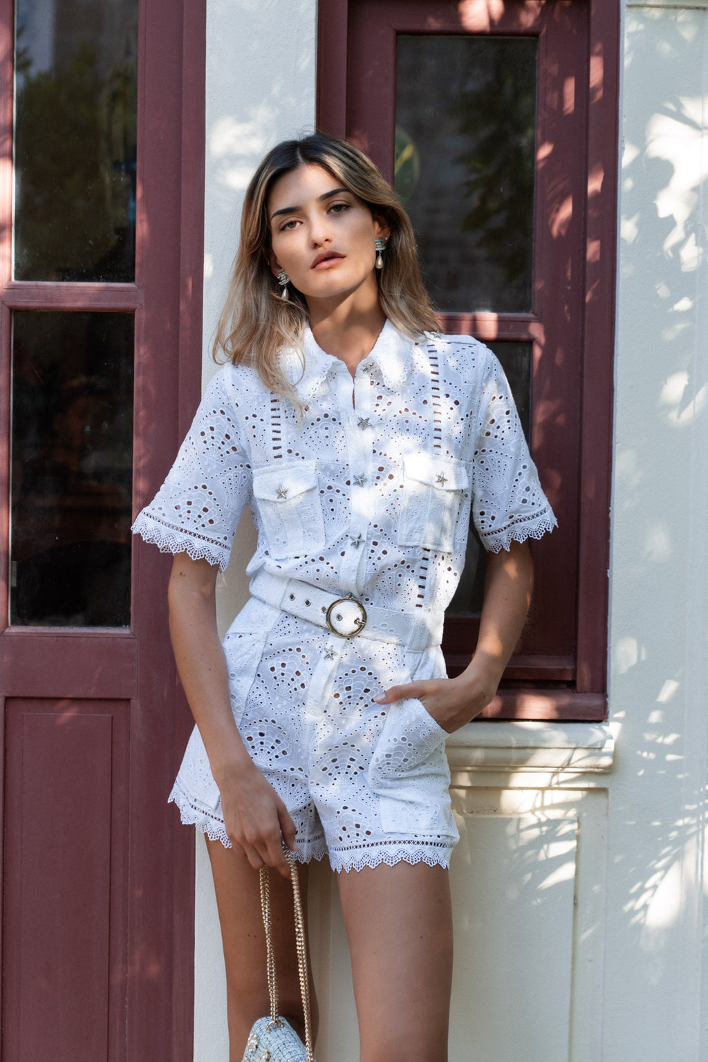 MARINE COTTON EYELET ROMPER