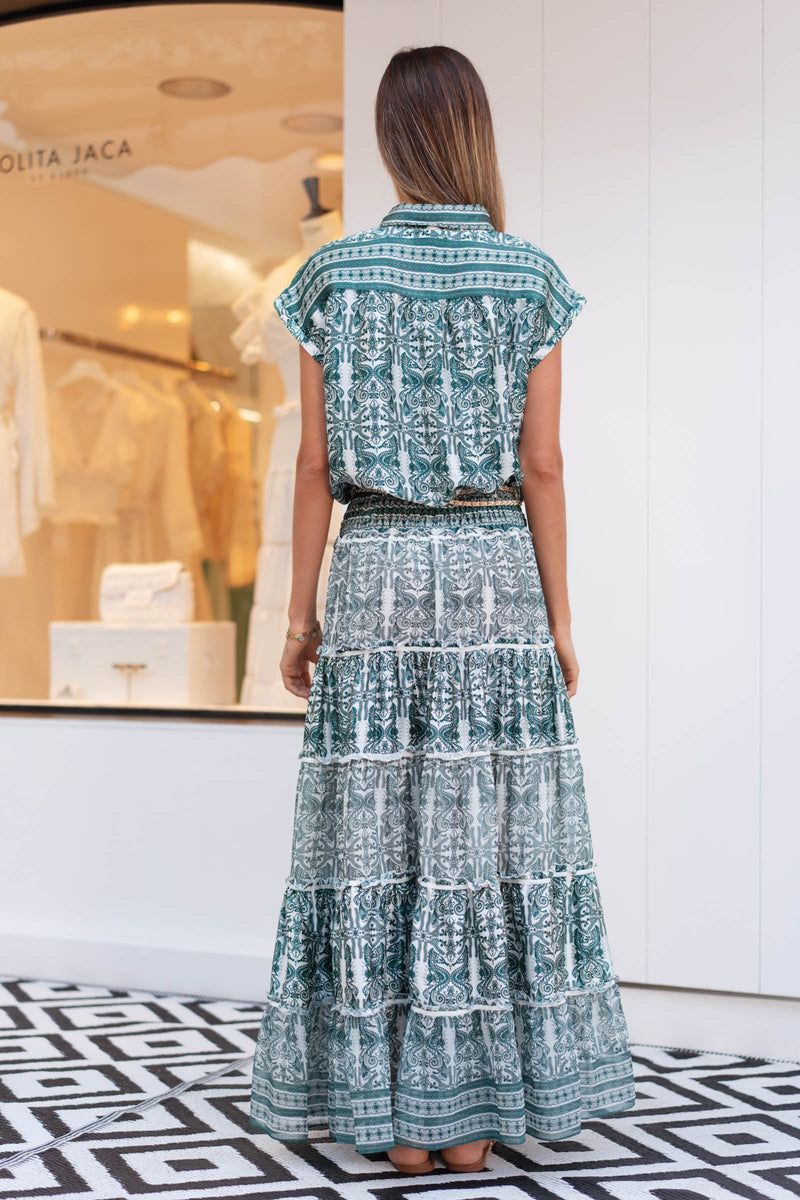 MANOLITA MIX SILK MAXI SKIRT