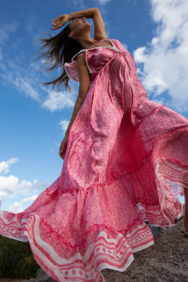 APRIL MIX SILK LONG DRESS